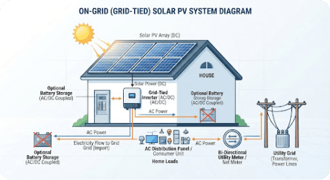 On-Grid Solar PV System Diagram